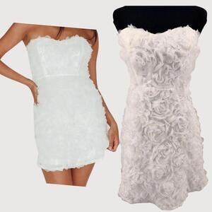 Angel Biba NWT 3D Floral Appliqué Strapless Mini Dress White M